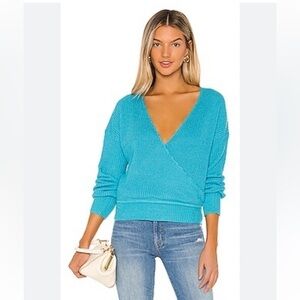 Majorelle X Revolve Norah Sweater Knit V Neck Faux Wrap Fitted Bottom Blue SZ XS